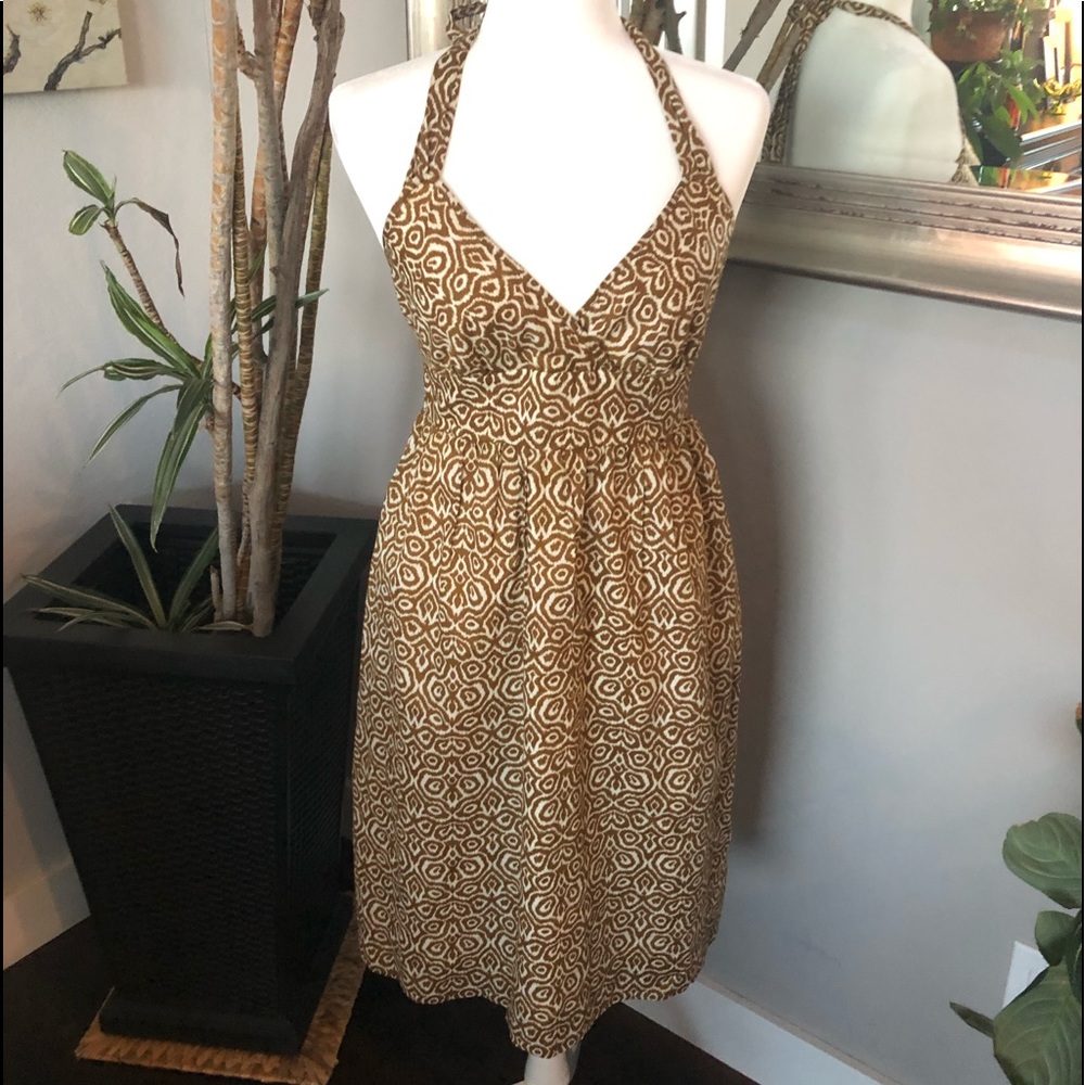 J CREW Brown & Cream Cotton Halter Summer Dress 6